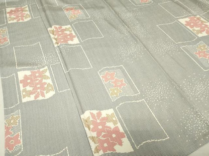 平和屋着物▽上質な小紋　単衣　色紙花文　正絹　逸品　DABE4650az