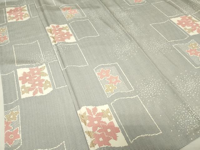 平和屋着物▽上質な小紋　単衣　色紙花文　正絹　逸品　DABE4650az