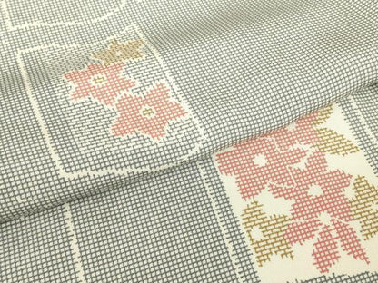 平和屋着物▽上質な小紋　単衣　色紙花文　正絹　逸品　DABE4650az
