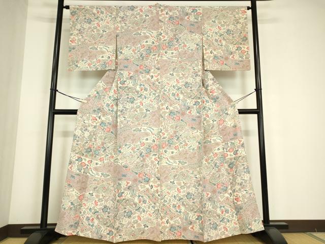 平和屋着物▽上質な小紋　単衣　辻が花　正絹　逸品　DABE4651az