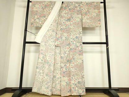 平和屋着物▽上質な小紋　単衣　辻が花　正絹　逸品　DABE4651az