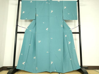 平和屋着物▽上質な小紋　単衣　友禅　菊唐草文　正絹　逸品　DABE4652az