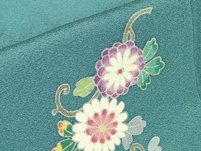 平和屋着物▽上質な小紋　単衣　友禅　菊唐草文　正絹　逸品　DABE4652az
