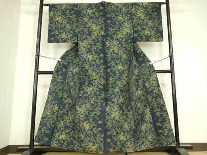 平和屋着物▽上質な紬　単衣　樹林文　正絹　逸品　DABE4655az