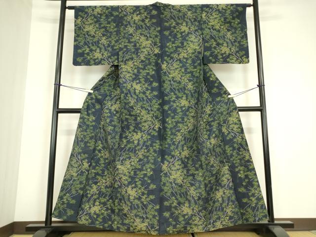 平和屋着物▽上質な紬　単衣　樹林文　正絹　逸品　DABE4655az