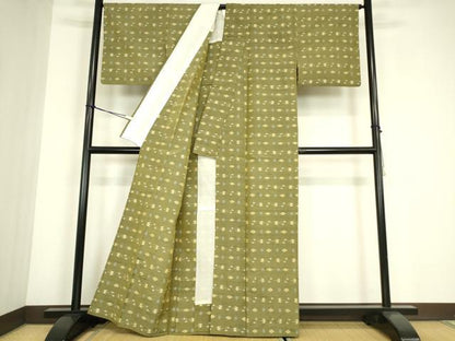 平和屋着物▽上質な紬　単衣　飛鳥花文　正絹　逸品　DABE4656az