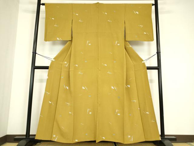 平和屋着物▽上質な小紋　単衣　簪　金彩　鬼しぼ縮緬　正絹　逸品　DABE4657az