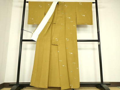 平和屋着物▽上質な小紋　単衣　簪　金彩　鬼しぼ縮緬　正絹　逸品　DABE4657az