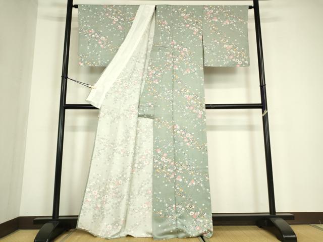 平和屋着物▽上質な小紋　単衣　吉祥枝花文　正絹　逸品　未使用　DABE4658az
