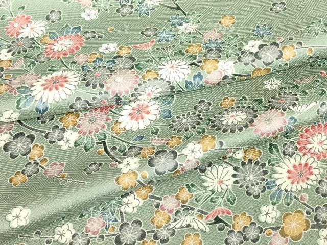 平和屋着物▽上質な小紋　単衣　吉祥枝花文　正絹　逸品　未使用　DABE4658az