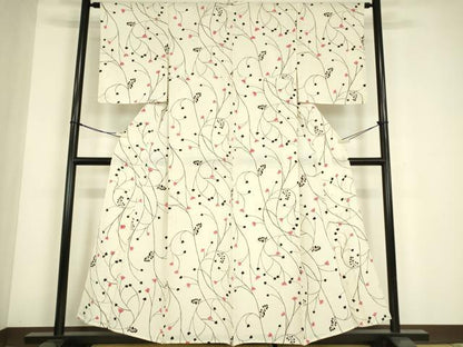 平和屋着物▽上質な小紋　単衣　枝花文　正絹　逸品　DABE4661az