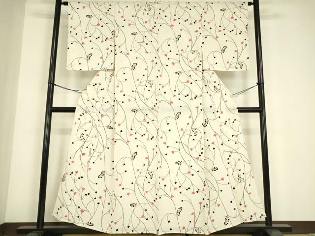 平和屋着物▽上質な小紋　単衣　枝花文　正絹　逸品　DABE4661az
