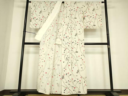 平和屋着物▽上質な小紋　単衣　枝花文　正絹　逸品　DABE4661az