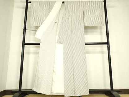 平和屋着物▽上質な小紋　単衣　麻の葉文　正絹　逸品　DABE4662az