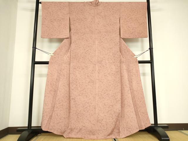 平和屋着物▽上質な小紋　単衣　草花文　鬼しぼ縮緬　正絹　逸品　DABE4663az