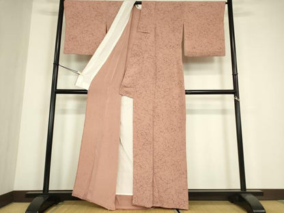 平和屋着物▽上質な小紋　単衣　草花文　鬼しぼ縮緬　正絹　逸品　DABE4663az