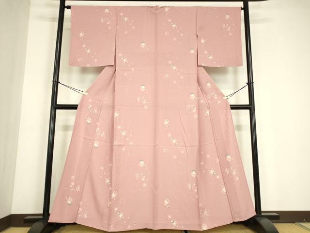 平和屋着物▽上質な小紋　単衣　舞花文　蛍暈し　正絹　逸品　未使用　DABE4664az