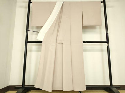 平和屋着物▽上質な色無地　単衣　灰桜色　正絹　逸品　DABE4665az