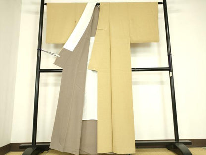 平和屋着物▽上質な色無地　単衣　飴色　正絹　逸品　DABE4669az