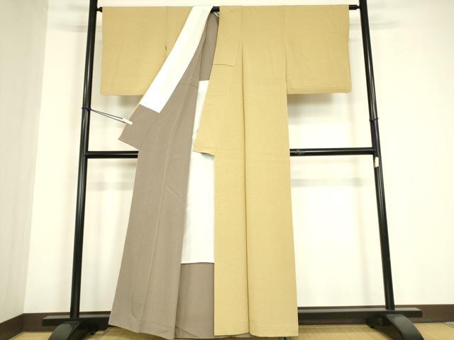 平和屋着物▽上質な色無地　単衣　飴色　正絹　逸品　DABE4669az