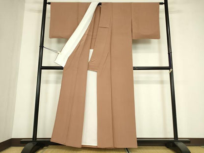 平和屋着物▽上質な色無地　単衣　遠州茶色　正絹　逸品　DABE4671az