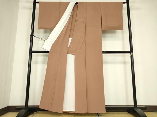 平和屋着物▽上質な色無地　単衣　遠州茶色　正絹　逸品　DABE4671az