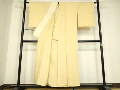 平和屋着物▽上質な色無地　単衣　山車　風景地紋　蜂蜜色　正絹　逸品　DABE4673az