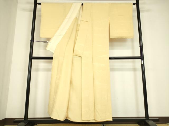 平和屋着物▽上質な色無地　単衣　山車　風景地紋　蜂蜜色　正絹　逸品　DABE4673az