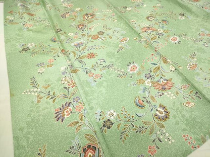 平和屋着物▽上質な小紋　単衣　更紗花文　金彩　正絹　逸品　DABE4674az