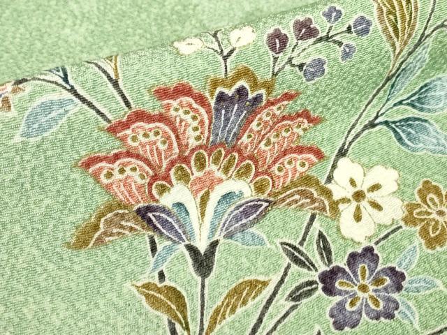 平和屋着物▽上質な小紋　単衣　更紗花文　金彩　正絹　逸品　DABE4674az