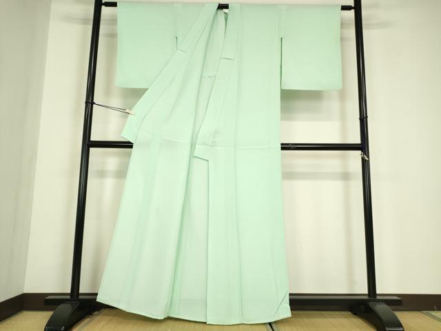 平和屋着物▽上質な色無地　単衣　錆青磁色　正絹　逸品　DABE4677az