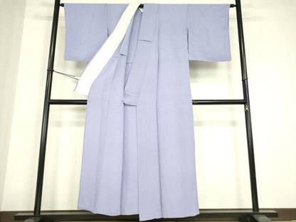 平和屋着物▽上質な色無地　単衣　藤紫色　鬼しぼ縮緬　正絹　逸品　DABE4678az