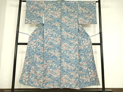 平和屋着物▽上質な小紋　単衣　草花文　正絹　逸品　DABE4684az