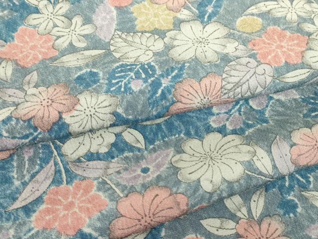平和屋着物▽上質な小紋　単衣　草花文　正絹　逸品　DABE4684az
