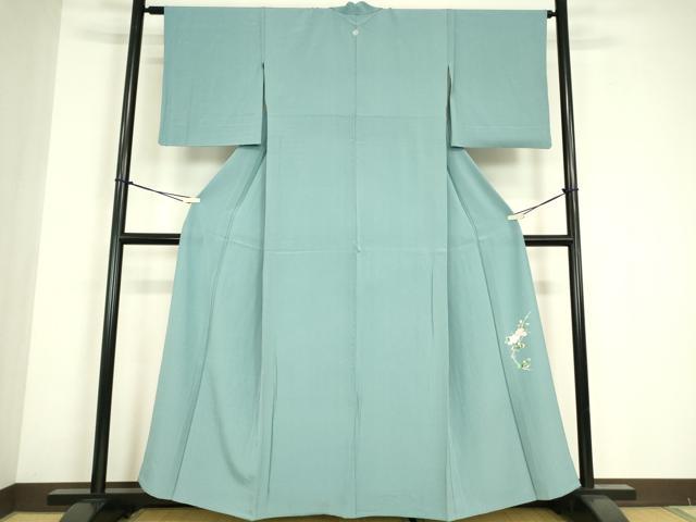 平和屋着物▽上質な色無地　単衣　ワンポイント　浅縹色　正絹　逸品　DABE4690az
