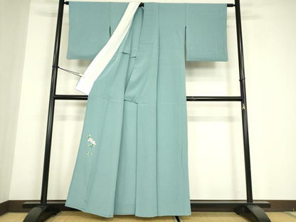 平和屋着物▽上質な色無地　単衣　ワンポイント　浅縹色　正絹　逸品　DABE4690az