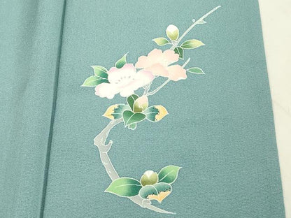 平和屋着物▽上質な色無地　単衣　ワンポイント　浅縹色　正絹　逸品　DABE4690az