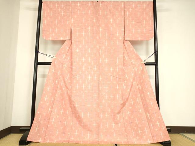 平和屋着物▽上質な紬　単衣　燕絣　正絹　逸品　DABE4695az