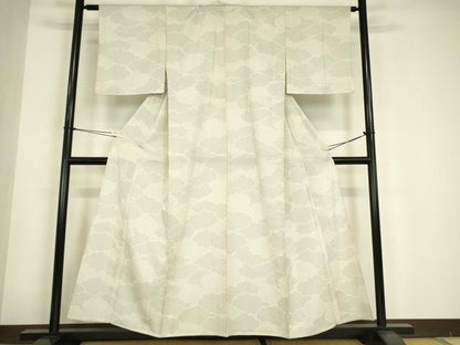 平和屋着物▽本塩沢　単衣　雲重ね文　110亀甲　正絹　逸品　DABE4697az
