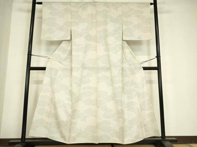 平和屋着物▽本塩沢　単衣　雲重ね文　110亀甲　正絹　逸品　DABE4697az