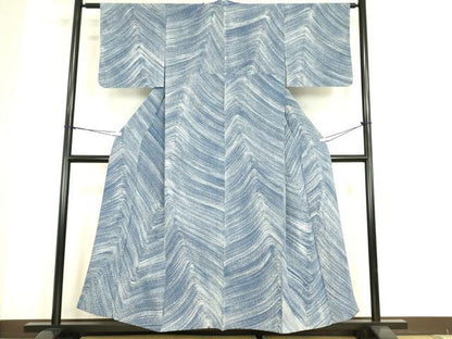 平和屋着物▽上質な小紋　単衣　変わり斜線文　正絹　逸品　DABE4698az