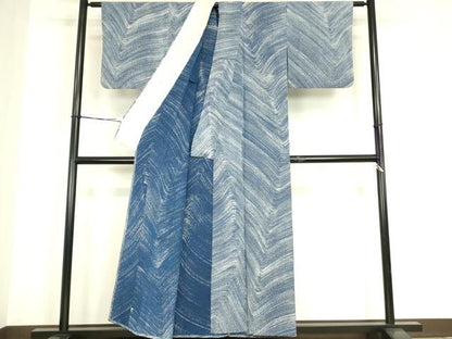 平和屋着物▽上質な小紋　単衣　変わり斜線文　正絹　逸品　DABE4698az