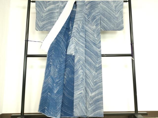 平和屋着物▽上質な小紋　単衣　変わり斜線文　正絹　逸品　DABE4698az