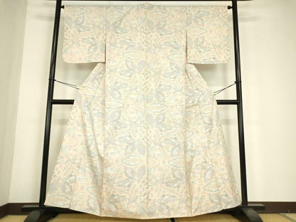 平和屋着物▽本場大島紬　7マルキ　単衣　草花文　正絹　逸品　DABE4700az