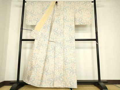 平和屋着物▽本場大島紬　7マルキ　単衣　草花文　正絹　逸品　DABE4700az