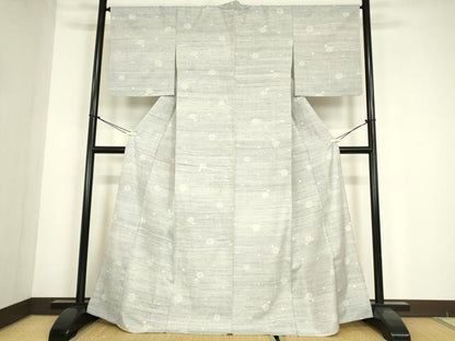 平和屋着物▽上質な紬　単衣　雪輪文　正絹　逸品　DABE4701az