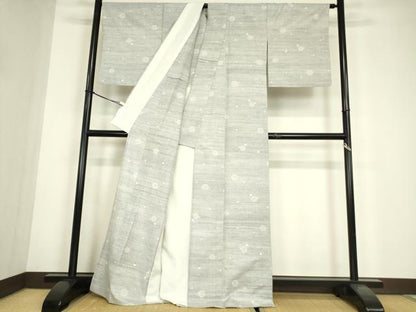 平和屋着物▽上質な紬　単衣　雪輪文　正絹　逸品　DABE4701az