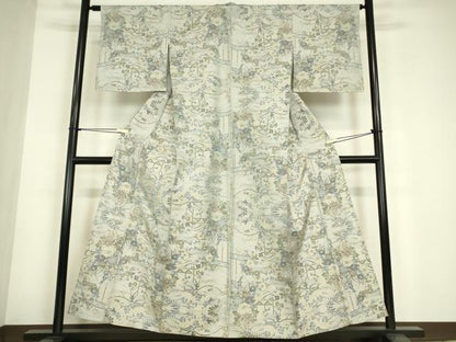 平和屋着物▽本場大島紬　白大島　7マルキ　単衣　総絣　籬花文　正絹　逸品　DABE4705az