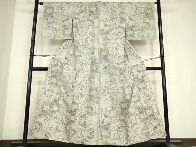 平和屋着物▽本場大島紬　白大島　7マルキ　単衣　総絣　籬花文　正絹　逸品　DABE4705az