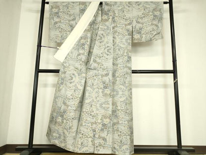 平和屋着物▽本場大島紬　白大島　7マルキ　単衣　総絣　籬花文　正絹　逸品　DABE4705az